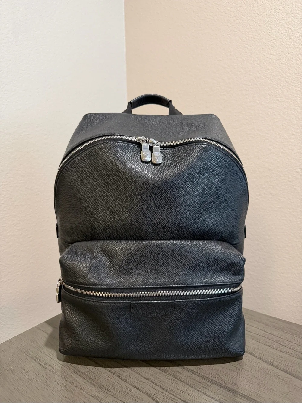 Louis Vuitton Black Leather Backpack with Silver Hardware